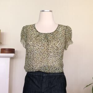 Banana Republic Sheer Floral V-Neck Sleeveless Blouse XS Blue Green